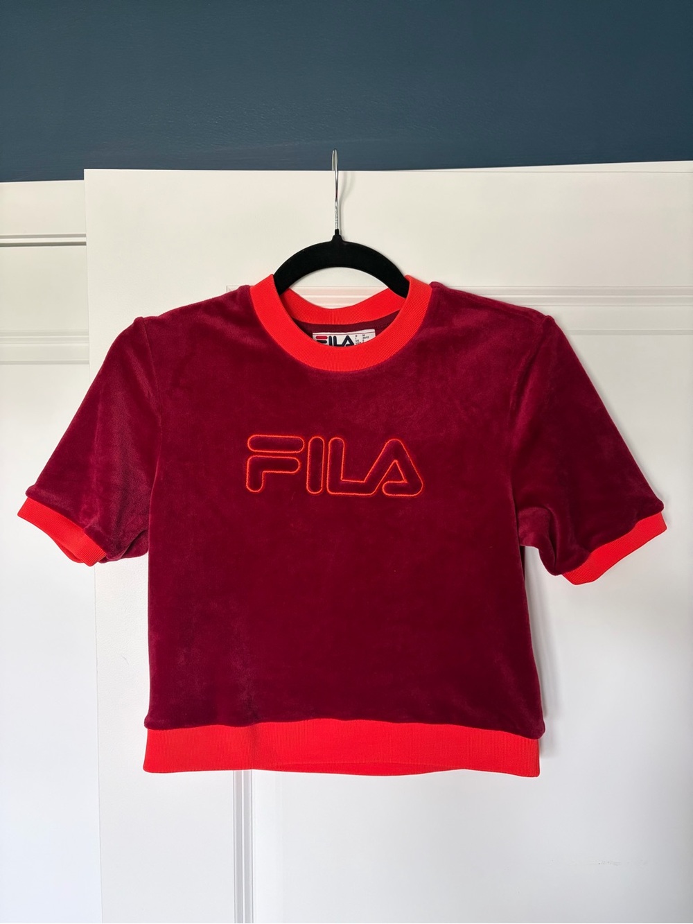Fila Burgundy Velour Tee with Bright Orange Trim